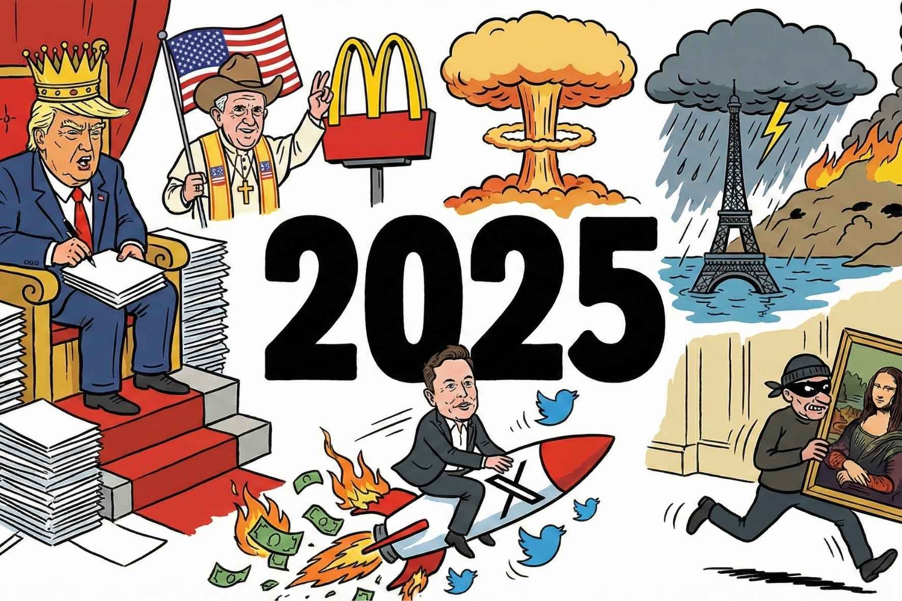 Le 10 notizie del 2025: Donald Trump, Papa Leone XIV e la tregua a Gaza. Focus su Elon Musk, crisi India-Pakistan e tempesta Éowyn.